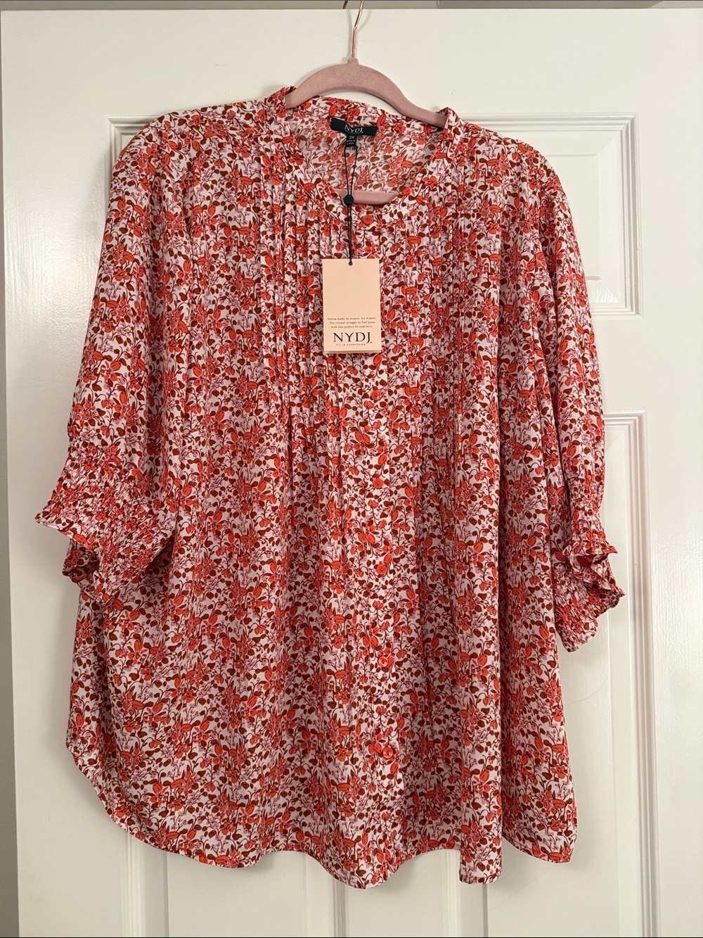 NYDJ Red and White Floral Tunic Blouse